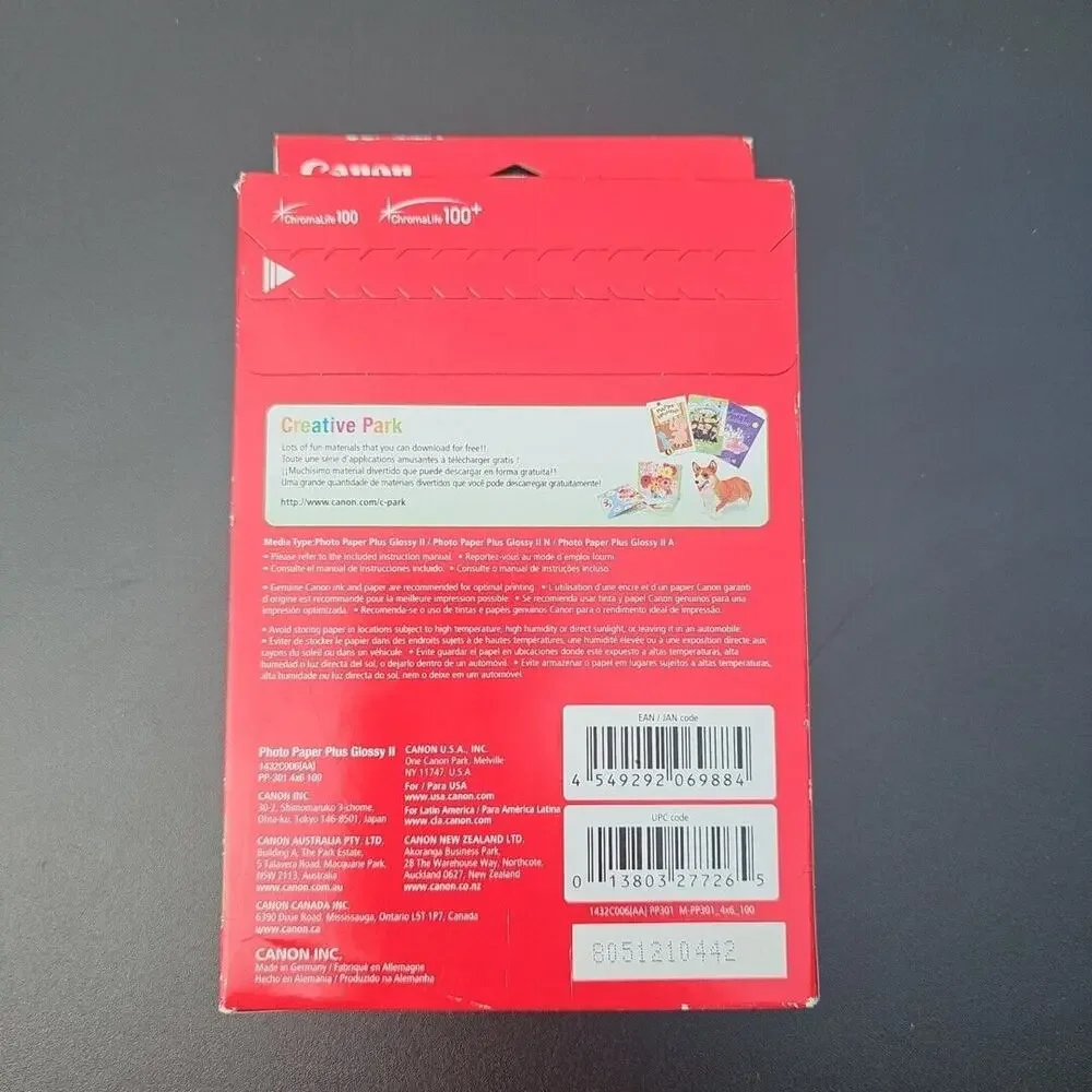 Canon PP-301 Inkjet Photo Paper Plus Glossy II 4x6 inch - 100 Sheets New Sealed
